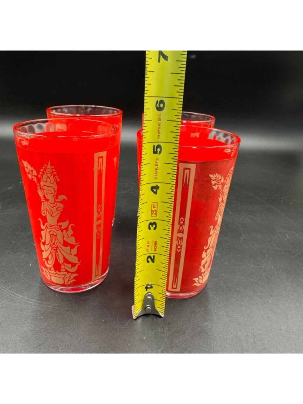 Culver Thai Goddess Highball Glasses Red Set Of 4 Vintage Art Deco Barware